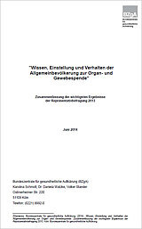 Titelseite der Studie "Wissen, Einstellung und Verhalten der Allgemeinbevölkerung zur Organ- und Gewebespende 2013"