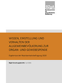 Titelseite der Studie Wissen, Einstellung und Verhalten der Allgemeinbevölkerung zur Organ- und Gewebespende 2020