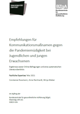 Titelseite der Studie: Empfehlungen für Kommunikationsmaßnamen gegen die Pandemiemüdigkeit bei Jugendlichen und jungen Erwachsenen